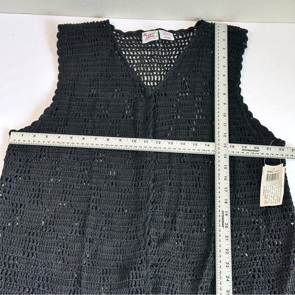 NWT Vintage Fruit Phool Black Crochet Knit Vest Large Boho Festival Sleeveless - Picture 5 of 6